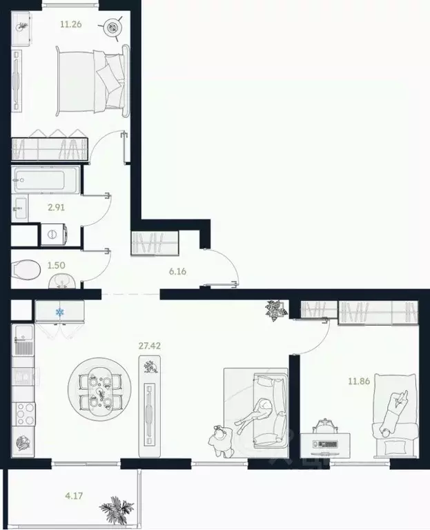 2-к кв. Тюменская область, Тюменский район, Винзили рп  (63.2 м) - Фото 0