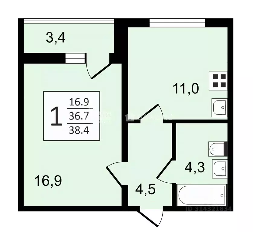 1-к кв. Воронежская область, Воронеж ул. Пескова, 8 (38.4 м) - Фото 0