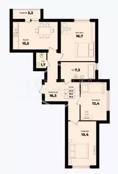 3-к. квартира, 87 м, 9/9 эт. - Фото 1