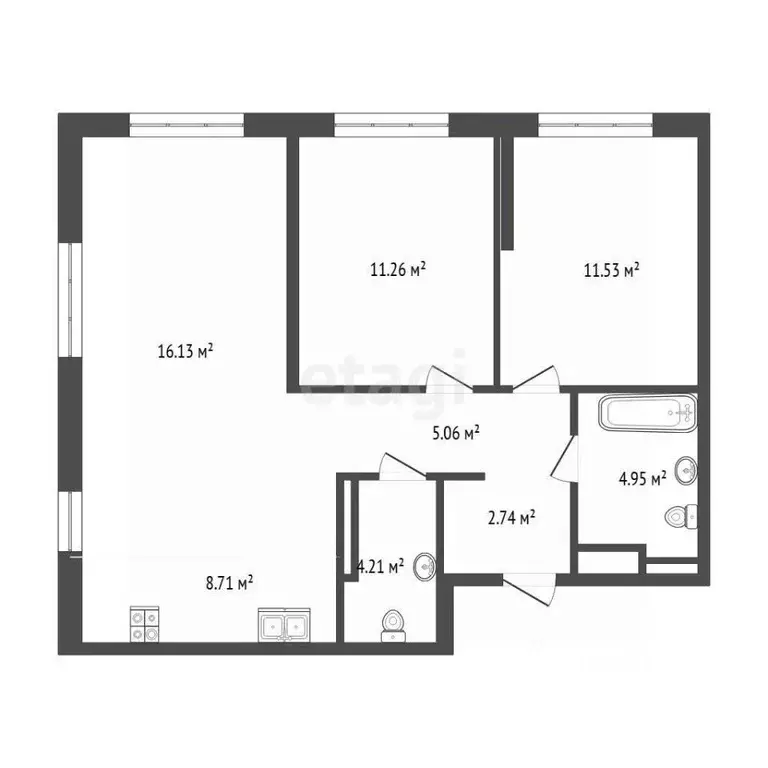2-к кв. Тюменская область, Тюмень Харьковская ул., 72Б (64.4 м) - Фото 2
