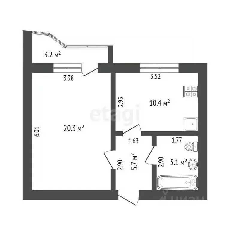 1-к кв. Тюменская область, Тюмень Олимпийская ул., 9/3 (40.5 м) - Фото 1