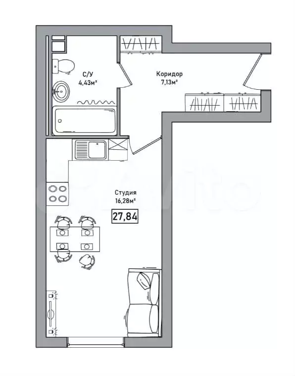 Квартира-студия, 27,8 м, 5/10 эт. - Фото 0