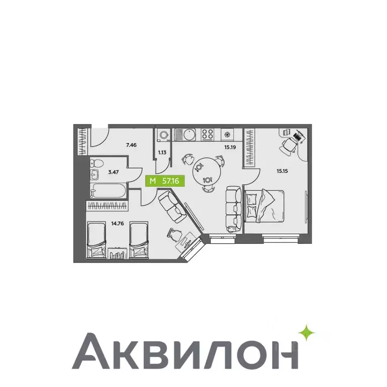 2-к кв. Архангельская область, Северодвинск  (57.16 м) - Фото 0
