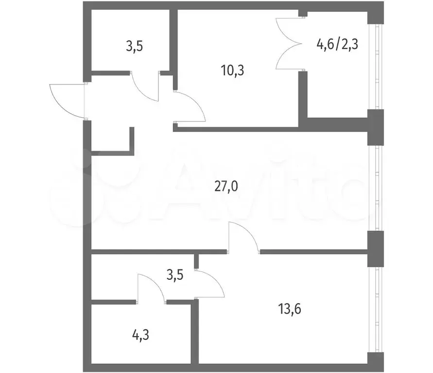 2-к. квартира, 64,5 м, 2/7 эт. - Фото 1