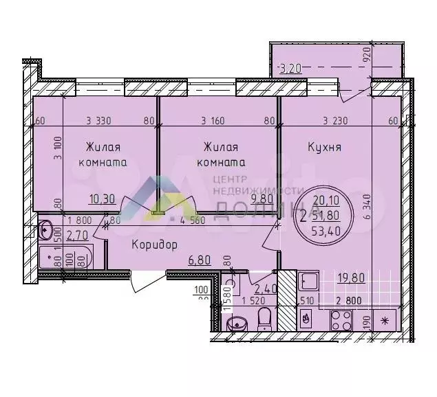 2-к. квартира, 51,5 м, 3/3 эт. - Фото 0
