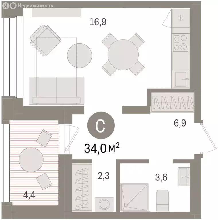 Квартира-студия: Тюмень, улица Муравленко, 9/2 (34 м) - Фото 1