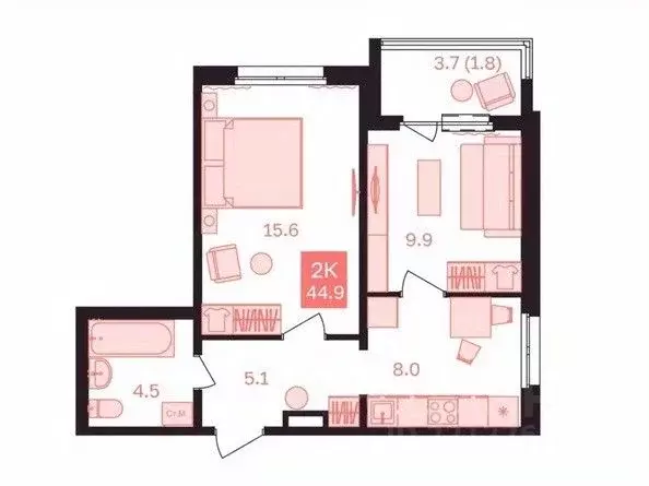 2-к кв. Алтайский край, Барнаул ул. Гоголя, 25А (45.0 м) - Фото 2