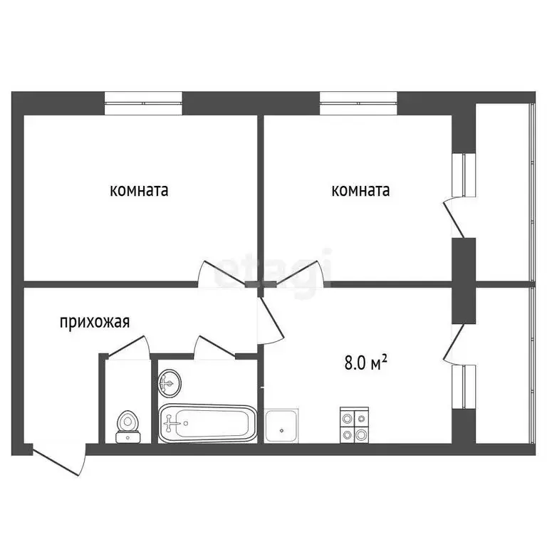 2-комнатная квартира: Харовск, Архангельская улица, 60 (56 м) - Фото 0