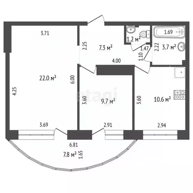 2-к кв. Башкортостан, Стерлитамак ул. Артема, 68 (62.3 м) - Фото 2