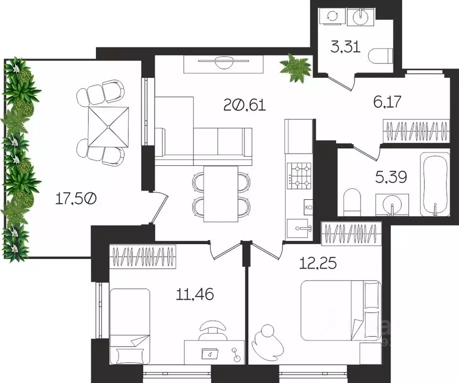 2-к кв. Тульская область, Тула ул. Богородицкая, 8В (64.44 м) - Фото 1