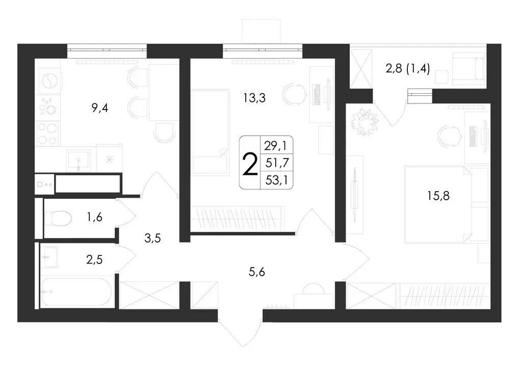 2-комнатная квартира: Воронеж, улица Шишкова, 140Б/23 (53.1 м) - Фото 0