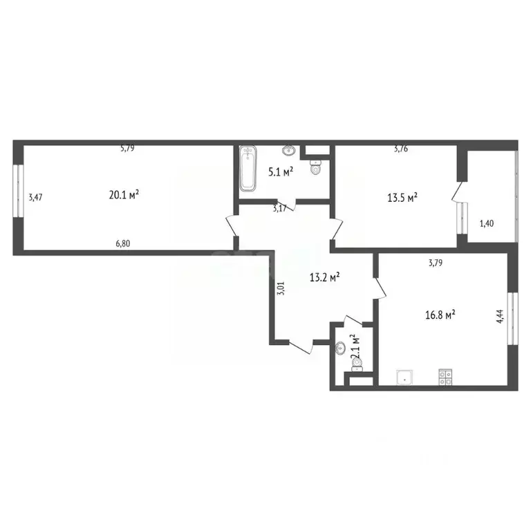 2-к кв. Санкт-Петербург Кременчугская ул., 9К1 (71.0 м) - Фото 2