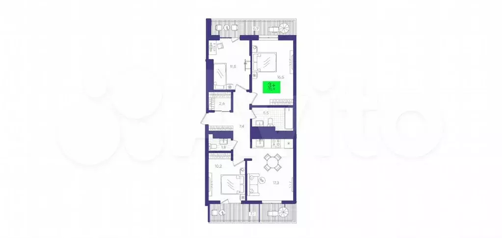 3-к. квартира, 75,9 м, 15/15 эт. - Фото 1