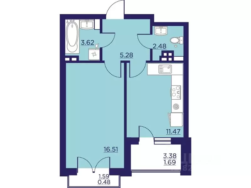 Студия Воронежская область, Воронеж Учхоз кв-л, Городские сады жилой ... - Фото 1