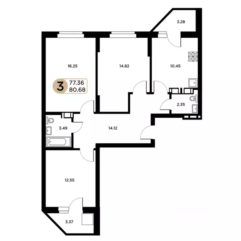 3-к кв. Самарская область, Самара Московское шоссе, 18-й км, 53 (80.4 ... - Фото 1