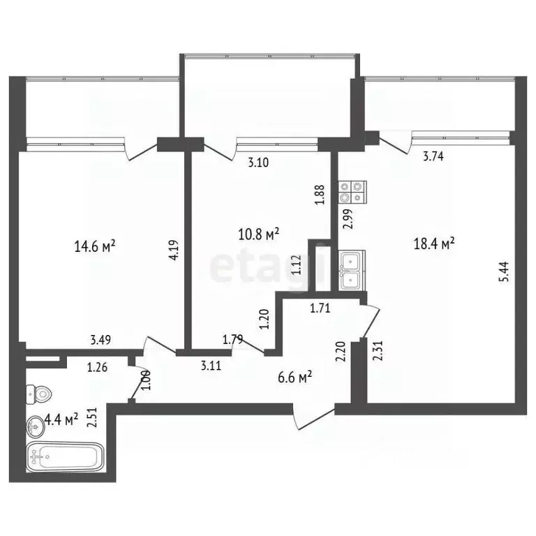 2-к кв. Крым, Алушта муниципальный округ, пос. Семидворье пер. ... - Фото 2