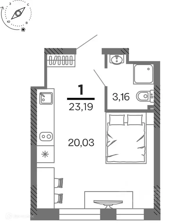 1-к кв. Рязанская область, Рязань Олимпийский городок мкр, 10 (23.19 ... - Фото 1