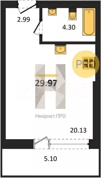 Квартира-студия, 30 м, 5/9 эт. - Фото 1