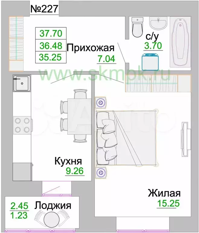 1-к. квартира, 36,5 м, 1/9 эт. - Фото 1