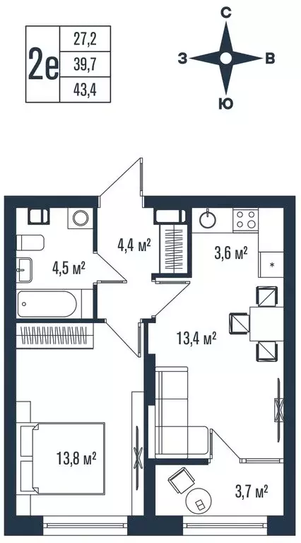 2-комнатная квартира: Владивосток, улица Тухачевского, 33к2 (43.4 м) - Фото 1