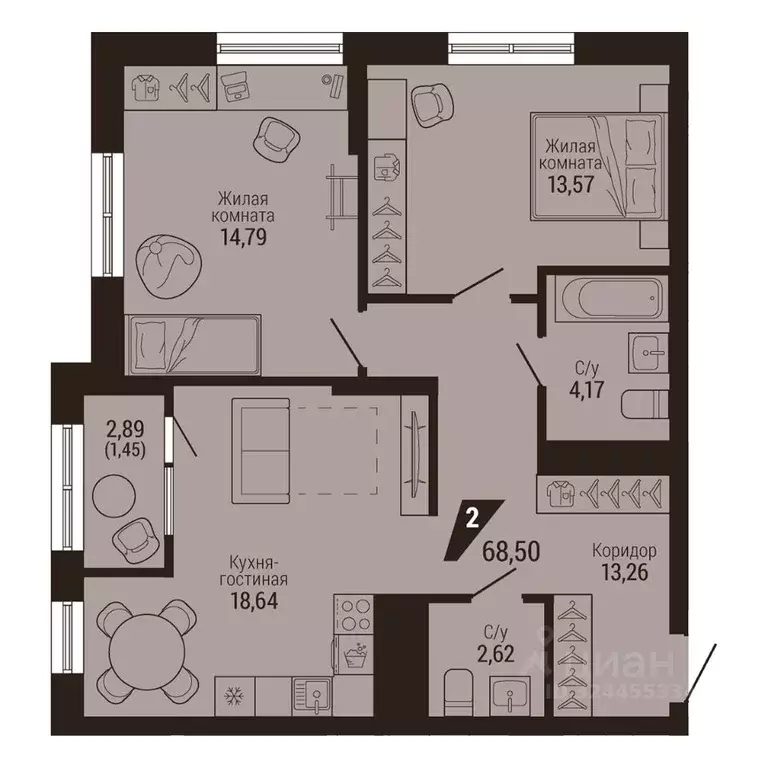 2-к кв. Свердловская область, Екатеринбург Центральный жилрайон, Дом 7 ... - Фото 1