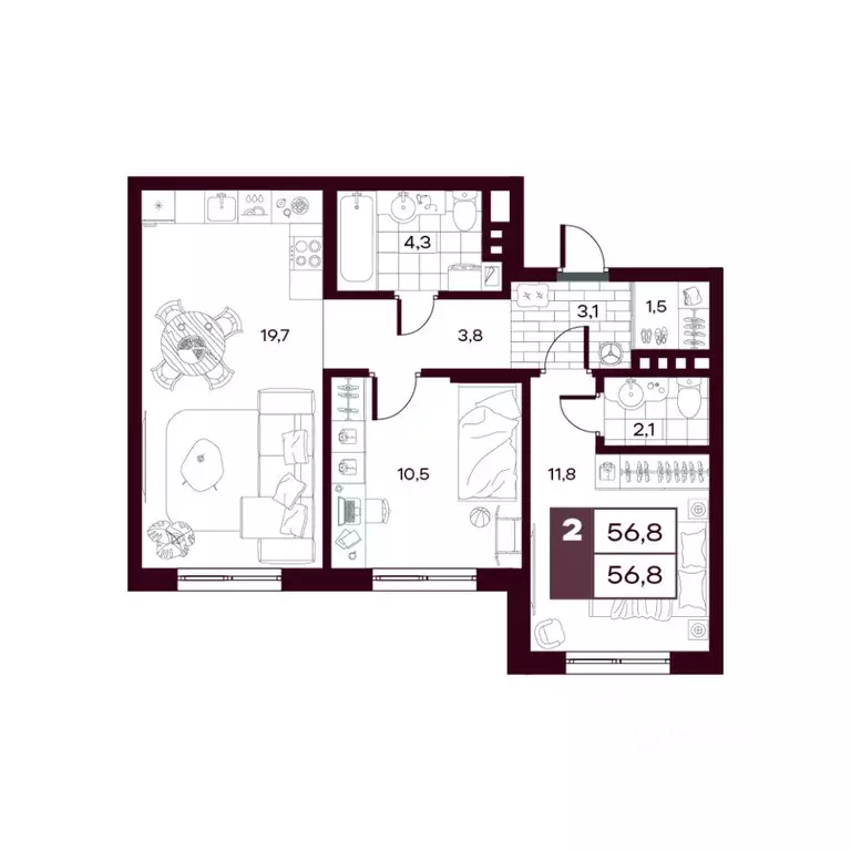 2-к кв. Тюменская область, Тюменский муниципальный округ, д. Дударева ... - Фото 1