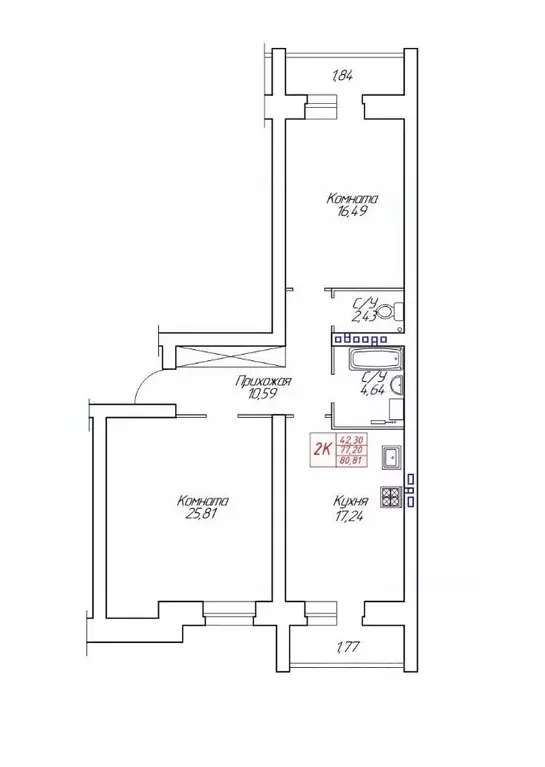 2-к кв. Вологодская область, Череповец Устюженская ул., 14 (80.8 м) - Фото 1