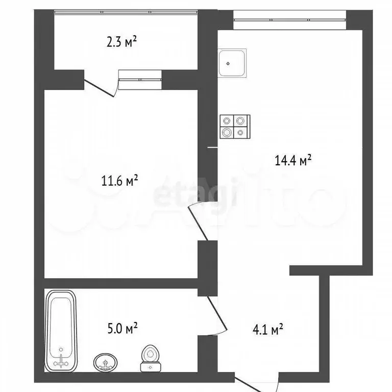 1-к. квартира, 35,1 м, 3/7 эт. - Фото 1