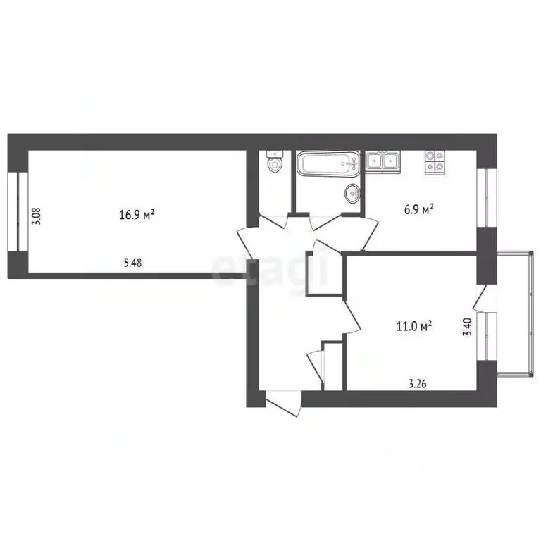 2-к кв. Калужская область, с. Перемышль ул. Гагарина, 11 (49.4 м) - Фото 2