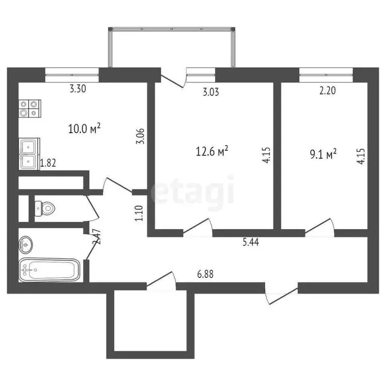 2-к кв. Тюменская область, Тюмень ул. Прокопия Артамонова, 4 (48.6 м) - Фото 2