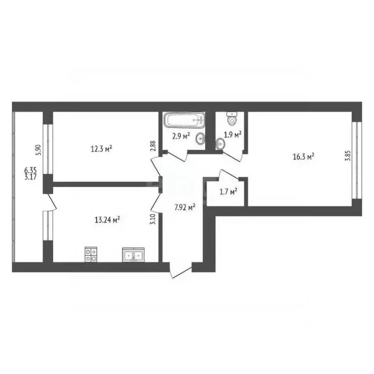 2-к кв. Вологодская область, Великий Устюг ул. Сахарова, 37 (60.92 м) - Фото 1