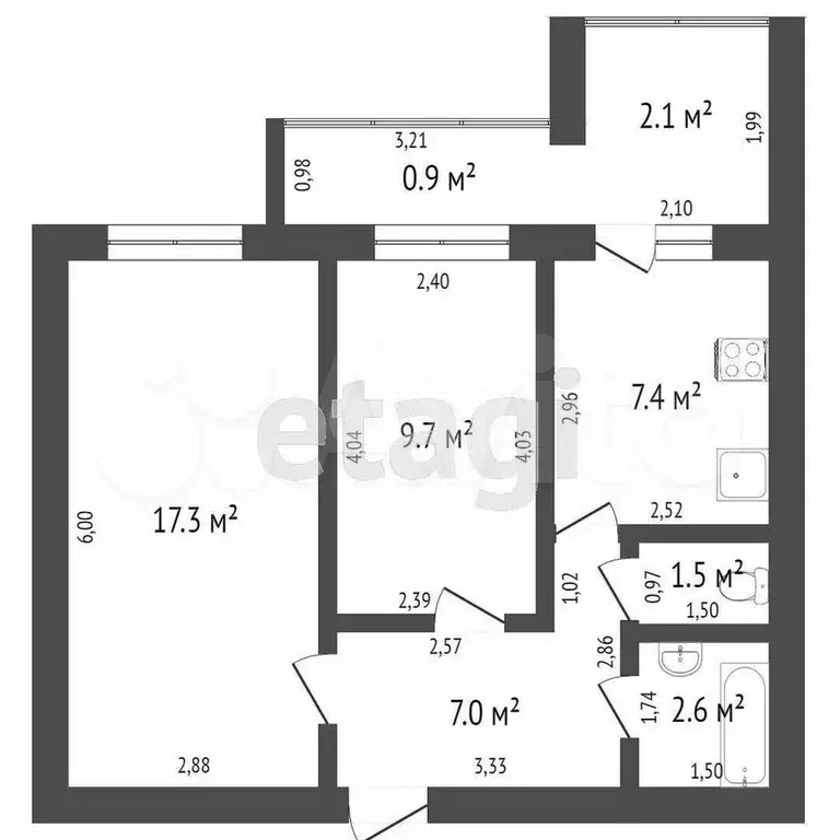 2-к. квартира, 45,7 м, 2/9 эт. - Фото 0