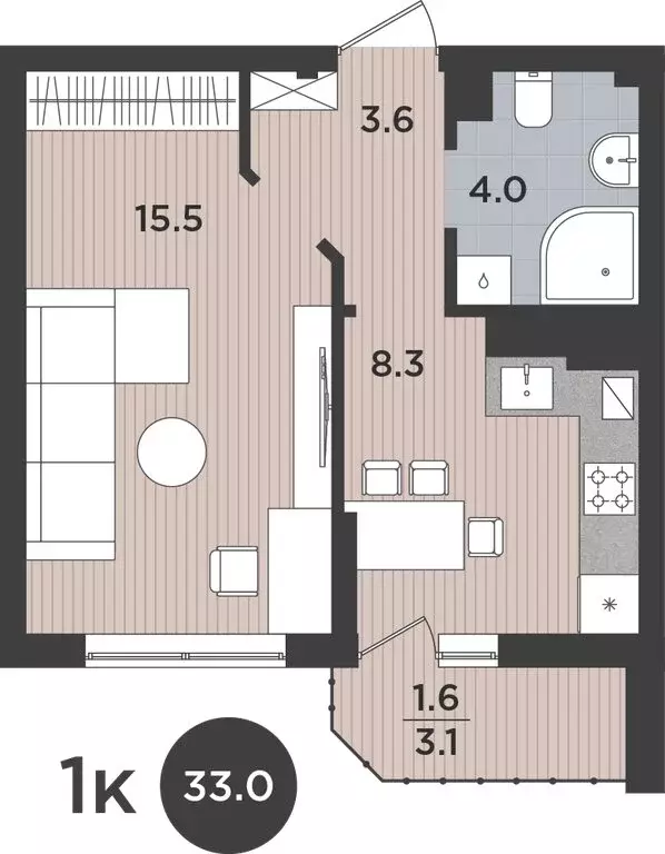 1-комнатная квартира: Калининград, Тихорецкая улица, 16Ак3 (33 м) - Фото 1