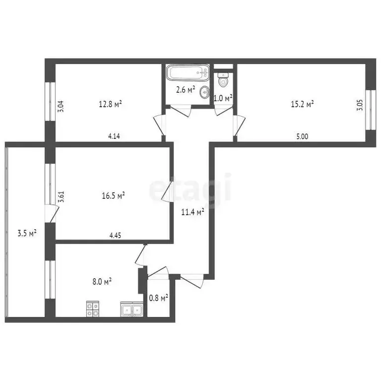 3-комнатная квартира: Альметьевск, улица Тельмана, 68 (67 м) - Фото 1