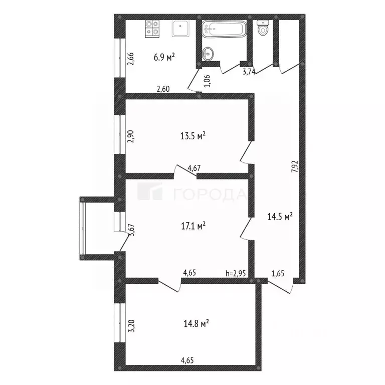 3-к кв. Кемеровская область, Новокузнецк ул. Пирогова, 20 (72.3 м) - Фото 2
