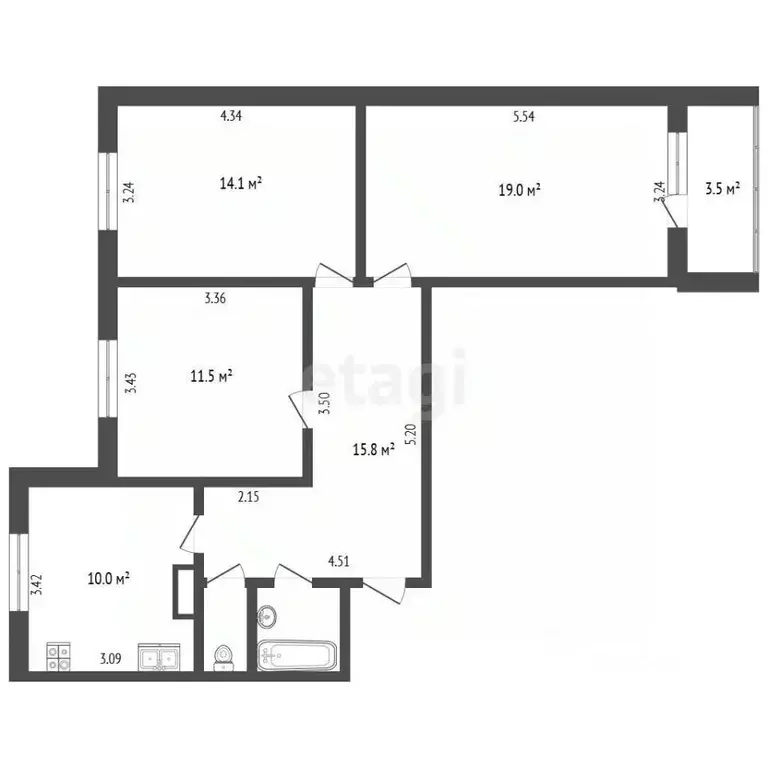 3-к кв. Москва Новомарьинская ул., 18 (74.4 м) - Фото 2