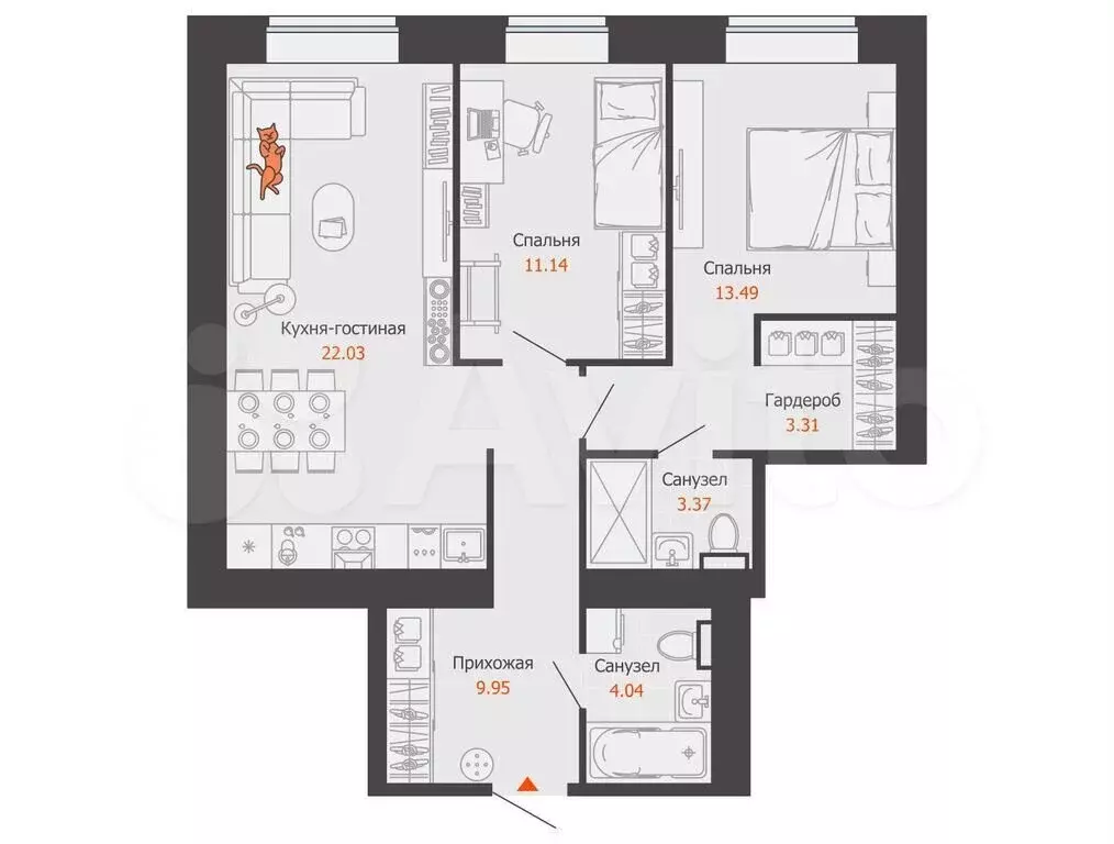 2-к. квартира, 67 м, 1/8 эт. - Фото 0