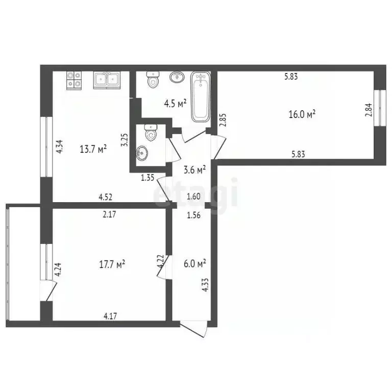 2-к кв. Челябинская область, Челябинск ул. Коммунаров, 94 (64.6 м) - Фото 0