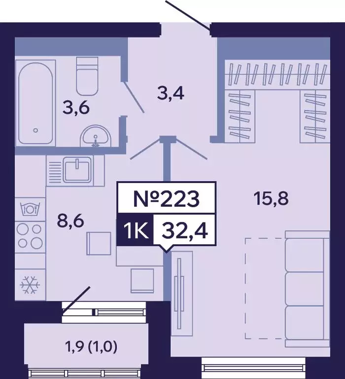 1-комнатная квартира: Якутск, Новопортовская улица, 1Д (32.4 м) - Фото 1