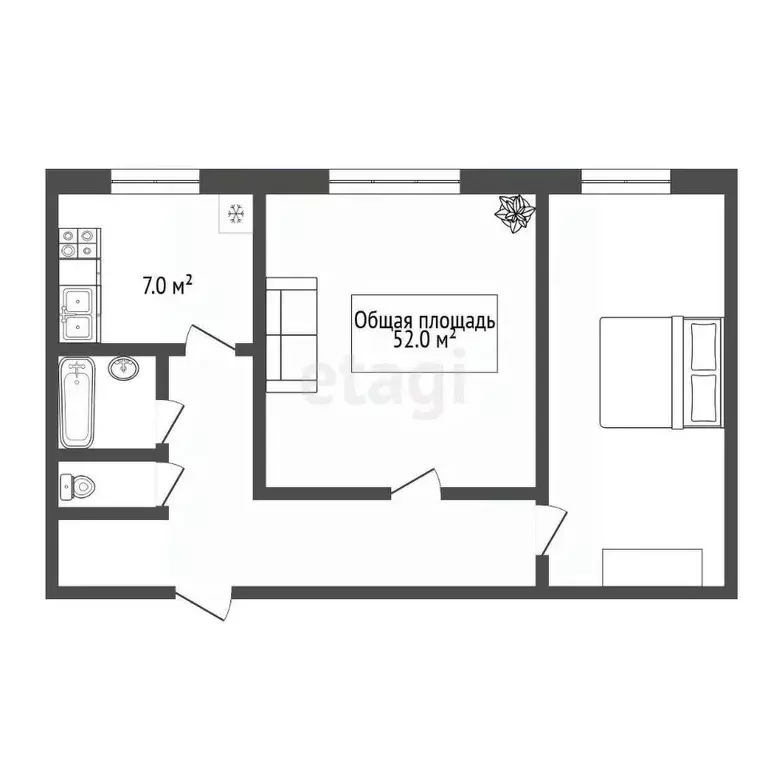 2-к кв. Новосибирская область, Новосибирск ул. 9 Ноября, 95 (52.0 м) - Фото 1