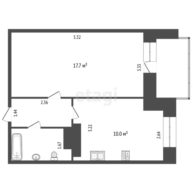 Квартира, 1 комната, 35.4 м - Фото 1