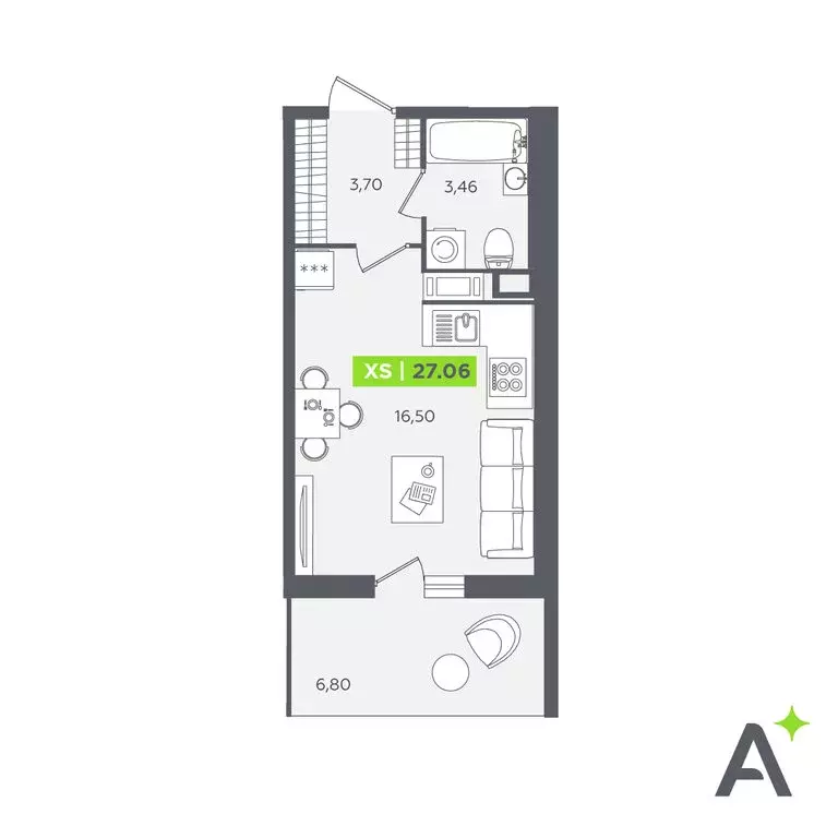 Квартира-студия: Кудрово, Солнечная улица, 10к1 (27.06 м) - Фото 0