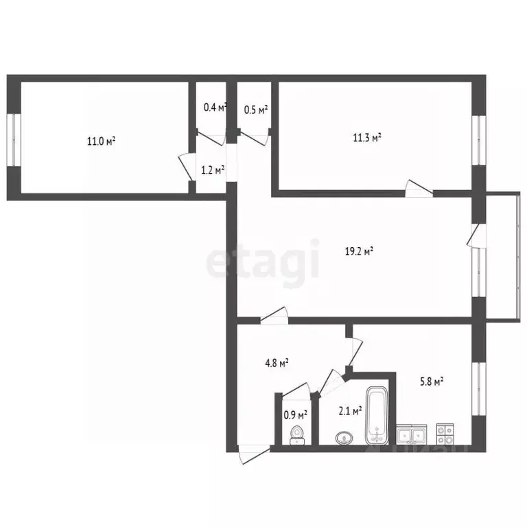 3-к кв. Севастополь ул. Хрусталева, 53 (58.0 м) - Фото 1