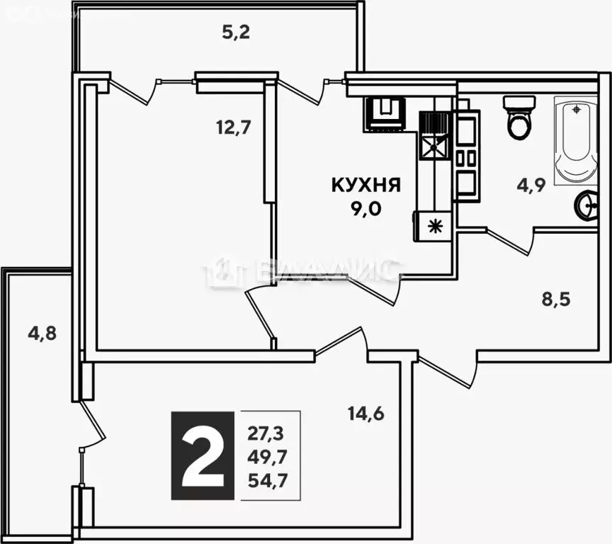 2-комнатная квартира: Новороссийск, проспект Дзержинского, 247к3 (54.2 ... - Фото 0