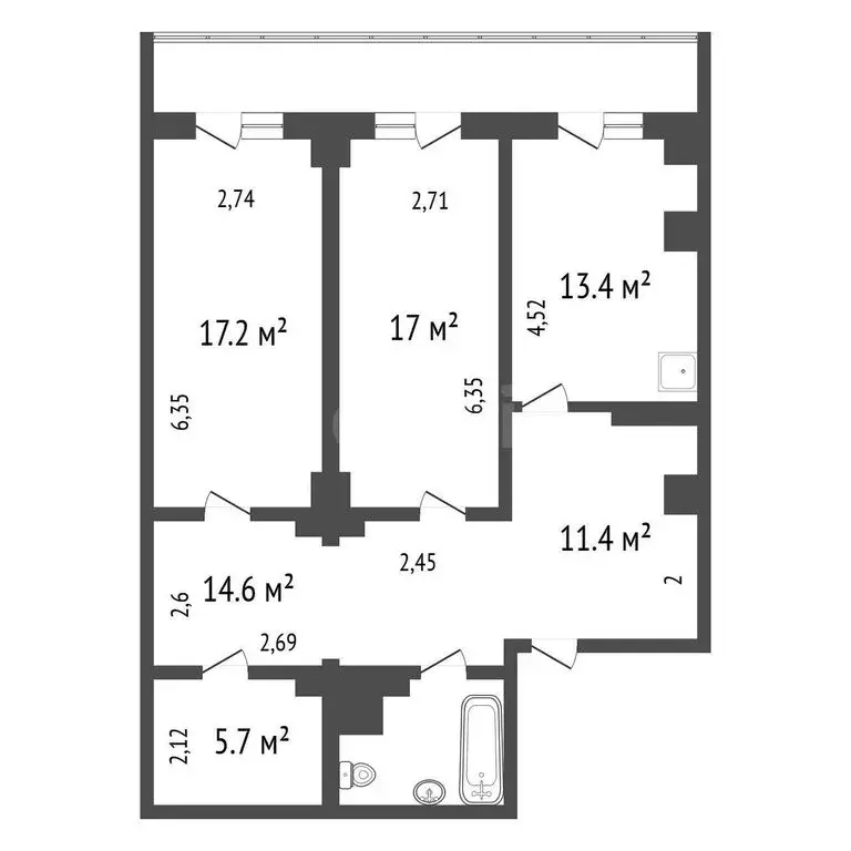 2-комнатная квартира: Красноярск, Судостроительная улица, 27Б (84.8 м) - Фото 1