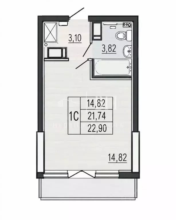 Студия Санкт-Петербург Комендантский просп., 59к1 (23.0 м) - Фото 2