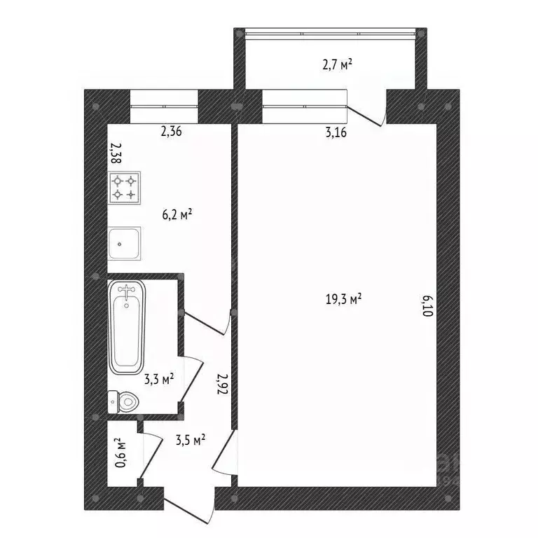 1-к кв. Башкортостан, Уфа ул. Шафиева, 12 (33.7 м) - Фото 2