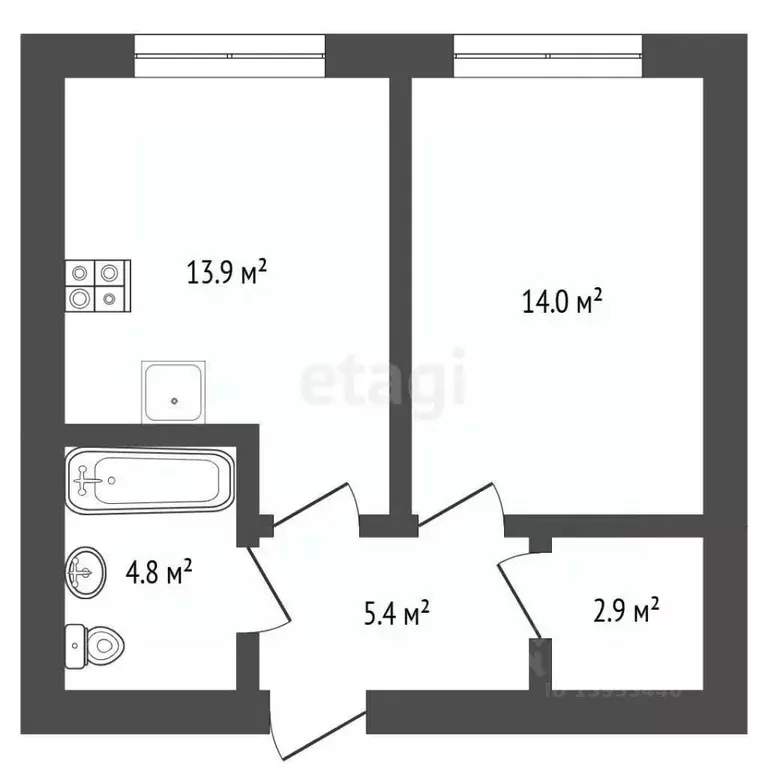 1-к кв. Тюменская область, Тюмень ул. Республики, 204к10 (41.4 м) - Фото 1