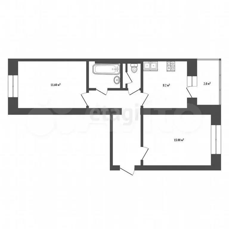 2-к. квартира, 48,5 м, 4/5 эт. - Фото 0