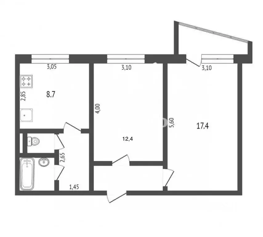 2-к кв. Татарстан, Казань ул. Гаврилова, 44 (51.7 м) - Фото 2